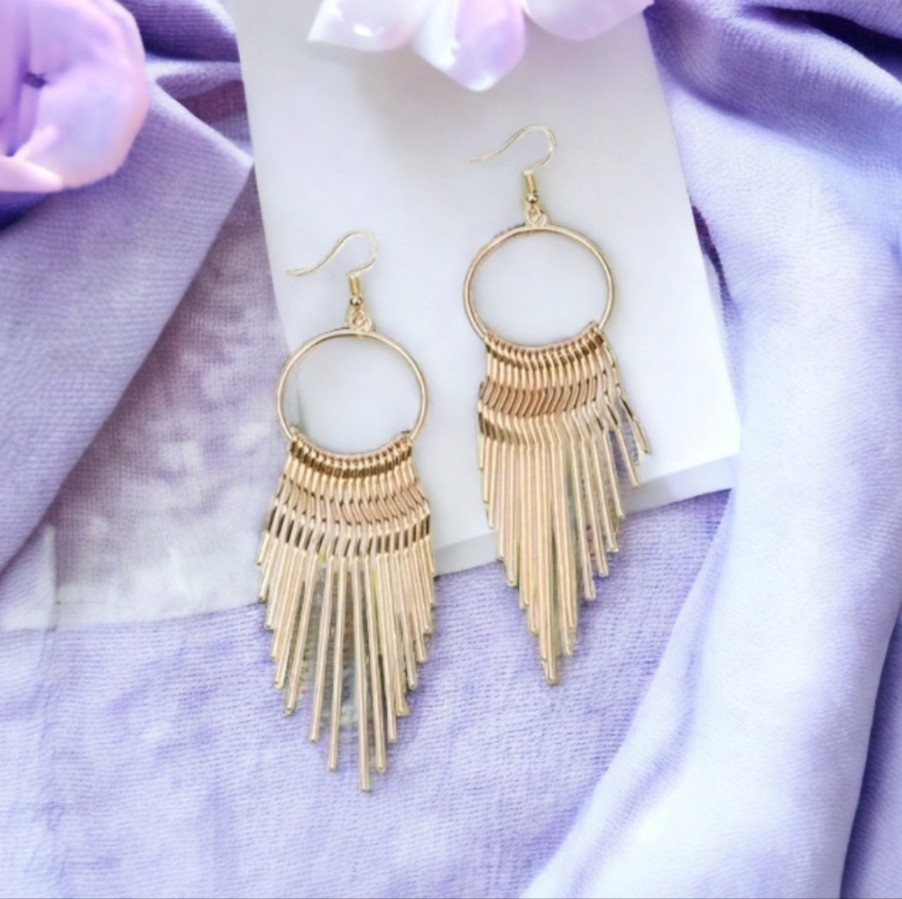 Gold Drop Dangling Earrings - Picture 2 of 11